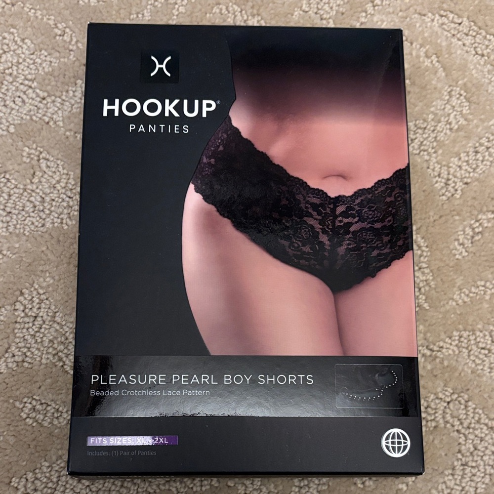 Hookup Panties Black Lace Pearl Boy Shorts NWT